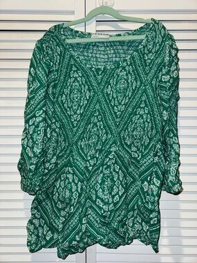 croft & barrow Green and White Printed Peasant Tunic